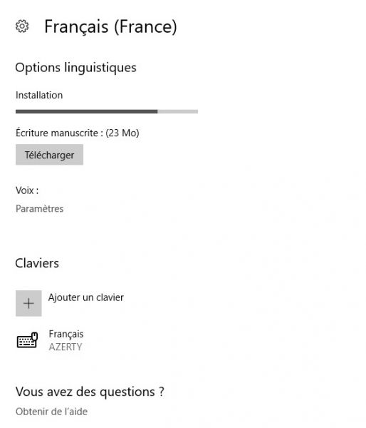 télécharger langue Winows 10